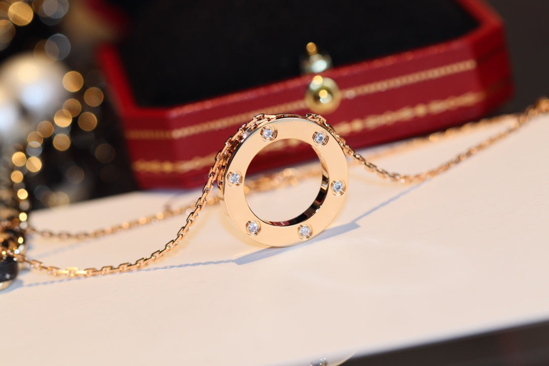 CARTIER LOVE NECKLACE 16MM 6 DIAMONDS PINK GOLD