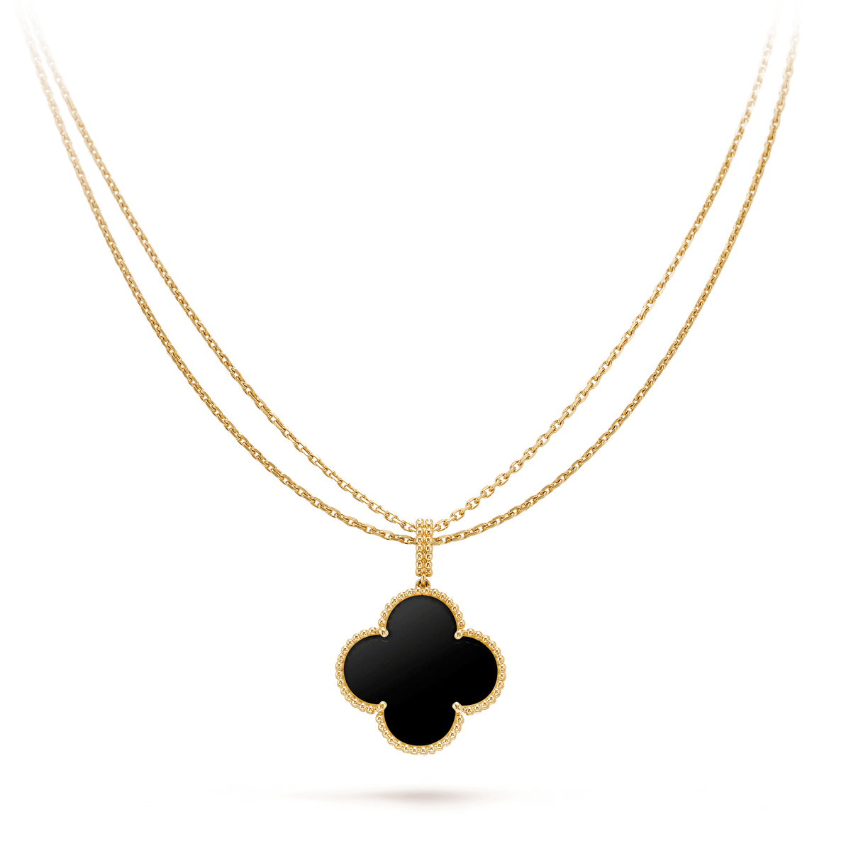 Van Cleef & Arpels CLOVER GOLD ONYX BIG CLOVER NECKLACE